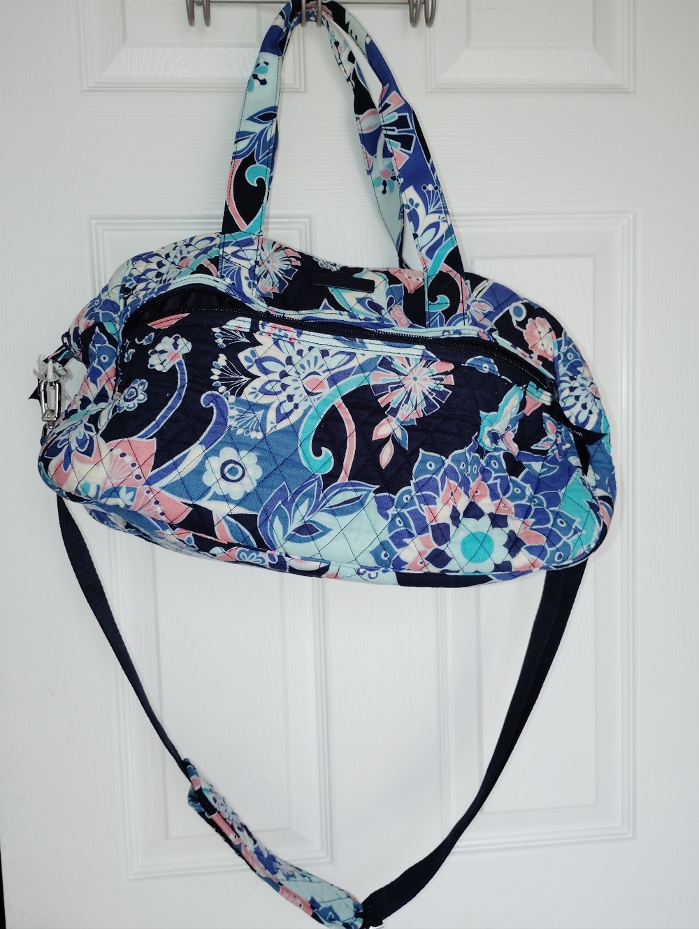 Quilted Floral Crossbody Tote Bag - Navy Multi Cotton Vera Bradley Euc
